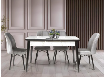 Schwarz-Weißer Esstisch Designer Ausziehbare Tischplatte Esszimmer Möbel