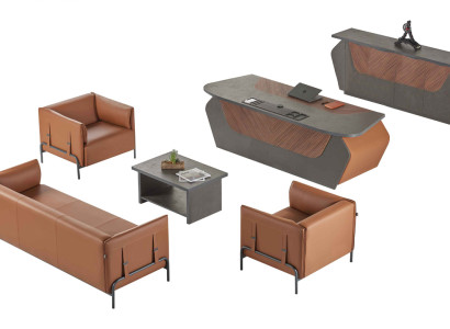 Braun-Graue Arbeitszimmer Möbel 3-Sitzer Sessel Bürotisch Sideboard 6tlg