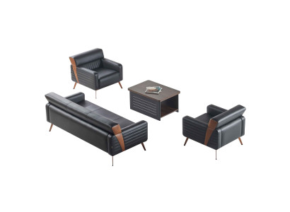Arbeitszimmer-Set 4tlg 3-Sitzer 2x Sessel Couchtisch Schwarz Einfarbig