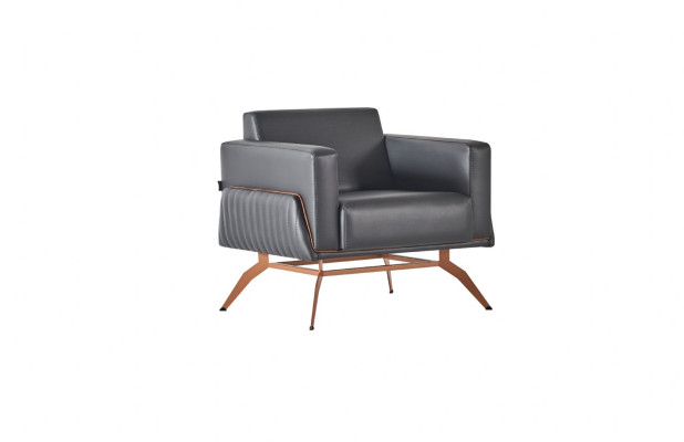 Sessel Schwarz Einfarbig Modern Design 1-Sitzer Arbeitszimmer Edelstahl