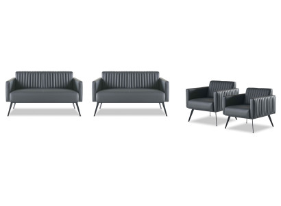 Arbeitszimmer-Set 4tlg 2x 2-Sitzer 2x Sessel Schwarz Einfarbig Modern