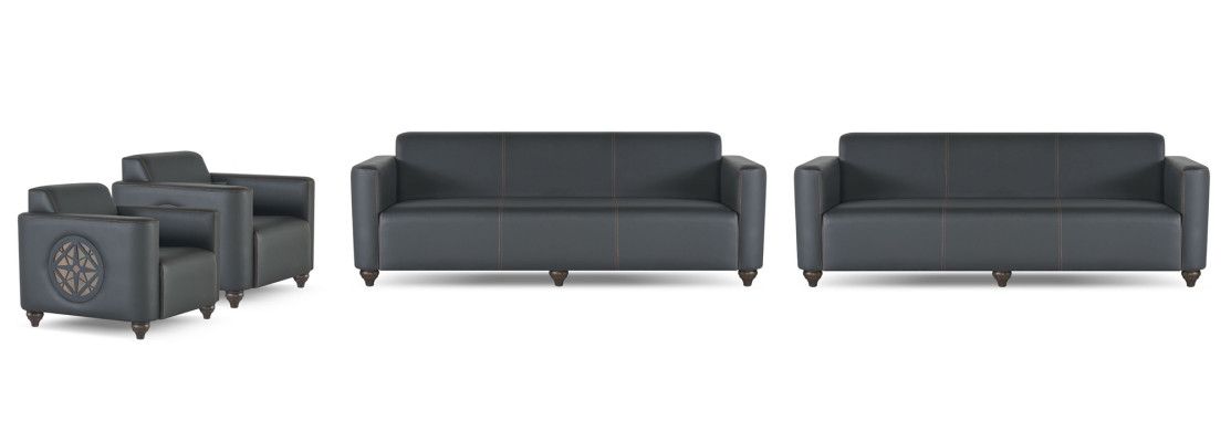 Arbeitszimmer-Set 4tlg 2x 3-SItzer 2x Sessel Schwarz Einfarbig Modern