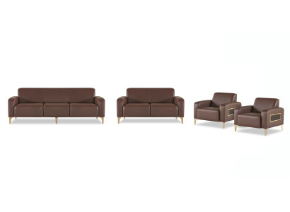 Arbeitszimmer-Set 3-Sitzer 2-Sitzer 2x Sessel Braun Einfarbig Modern