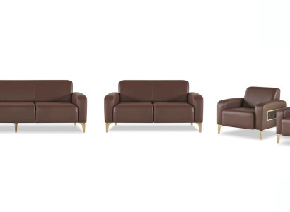 Arbeitszimmer-Set 3-Sitzer 2-Sitzer 2x Sessel Braun Einfarbig Modern