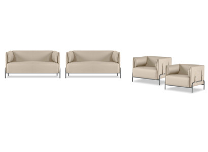 Arbeitszimmer-Set 4tlg Beige 2x 2-Sitzer 2x Sessel Einfarbig Wohnzimmer