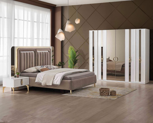 Braunes Doppelbett Designer Schlafzimmer Möbel Edle Holz Polsterbetten