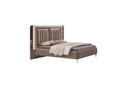 Braunes Doppelbett Designer Schlafzimmer Möbel Edle Holz Polsterbetten