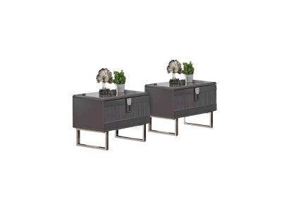 Moderne 2x Graue Nachttische Luxuriöse Schlafzimmer Holz Möbel 2tlg Set