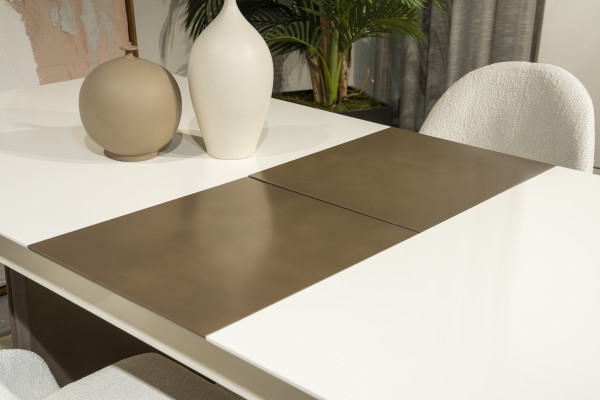 Weiß-Braune Esszimmer Garnitur Ausziehbarer Tisch 6x Stühle Anrichte