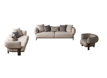 Hellgraue Wohnzimmer Sitzgarnitur Polstercouchen Textilsessel 2x Sofas