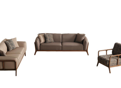 Braun-Beige Wohnzimmer Sofagarnitur Wohnzimmer Designer Möbel 2x Couchen