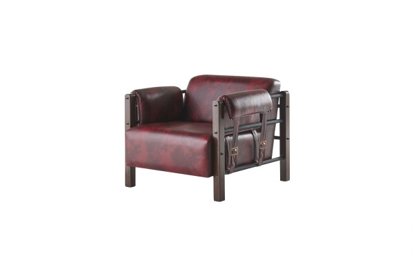 Sofas 2-Sitzer Sessel Bordeaux Modern Holz Weiche Leder Armlehnen Set