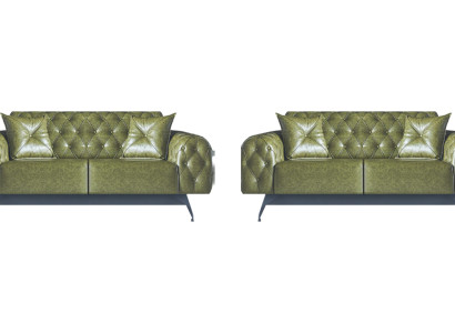 Sofa-Set 2-Sitzer Ledesofas Grün Chesterfield Klassisch Kissen Polster
