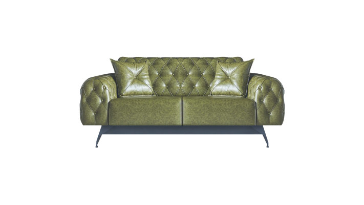 Leder Couch Sofa-Set 2-Sitzer Grün Polster Kissen Sessel Klassisch Weich