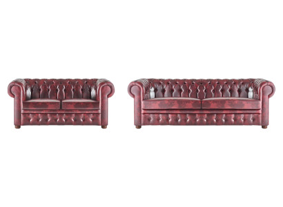 Sitzmöbel Sofa-Set 3-Sitzer 2-Sitzer Bordeaux Couch Chesterfield Knöpfen