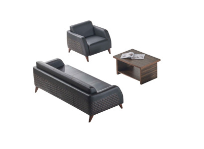 Sofas-Set Ledesofa Schwarz 3-Sitzer Sessel Braun Couchtisch Modern Leder