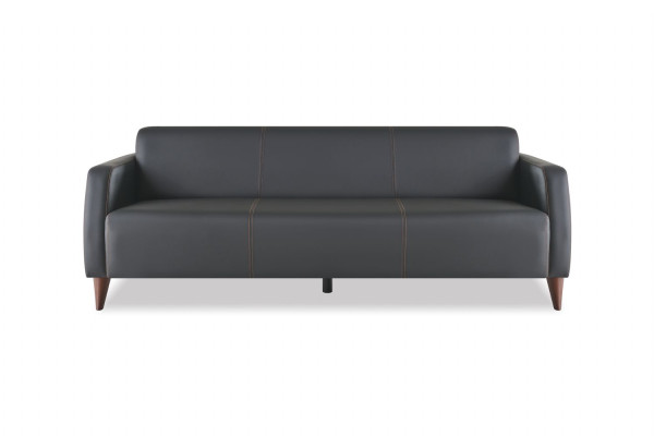 Komplett-Set Sitzmöbel 3-Sitzer 2-Sitzer Sessel Schwarz Moder Leder Holz