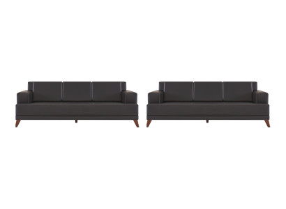 Ledersofas Modern Couch 3-Sitzer Schwarz Polster Kissen Leder Holz