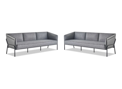 Ledersofas Textil 3-Sitzer Grau Edelstahl Modern Leder Couch Sofa-Set
