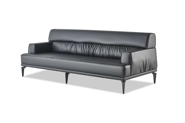 Sofa-Set Modern 3-Sitzer 2-Sitzer Schwarz Sofas Leder Edelstahl Holz