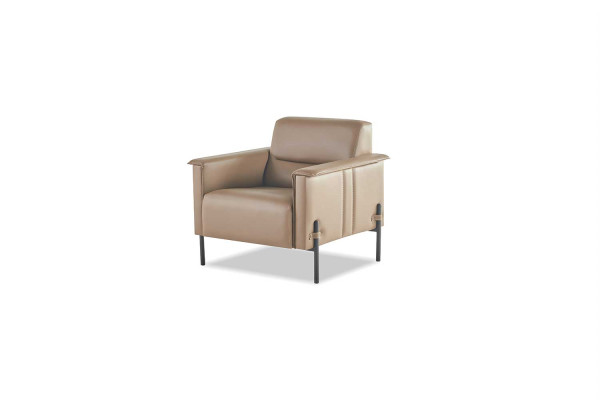 Lehnsessel Beige Edelstahl Sessel Modern Leder Holz 1-Sitzer Weiche