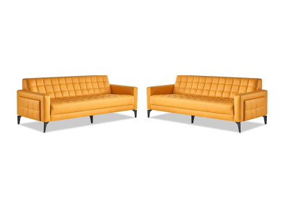 Sofa-Set Gelb 3-Sitzer Sofas Chesterfield Ledersofas Modern Leder Edelstahl
