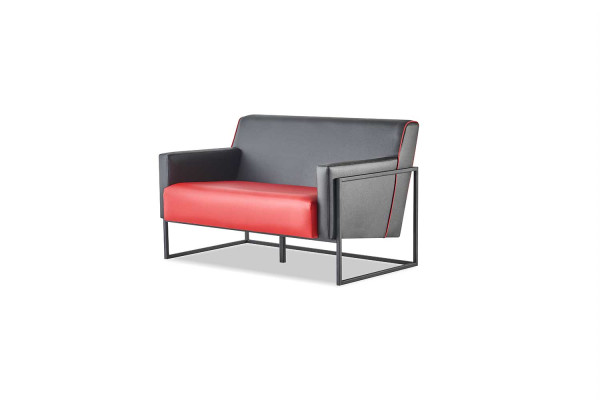 Sofagarnituren Set Schwarz Rot Sofas 2-Sitzer Sessel Lehnsessel Leder