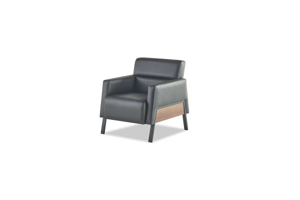 Ledersofas-Set 2-Sitzer Schwarz Couch Modern Leder Edelstahl Holz Weich