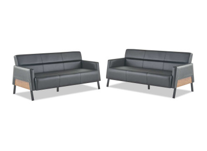 Ledersofas Sofa-Set 3-Sitzer Schwarz Modern Leder Edelstahl Couch Holz