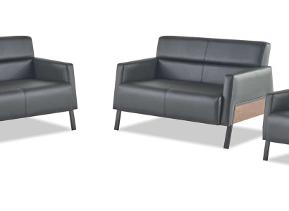 Moderner-Set 2-Sitzer Sessel Schwarz Ledersofas Couch Leder Weich Holz