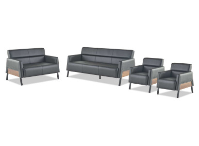 Komplett Set 3-Sitzer 2-Sitzer Sessel Schwarz Leder Lehnsessel Couch