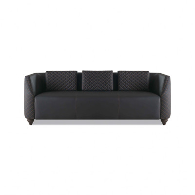 Sofa-Set 3-Sitzer Sessel Couchtisch Schwarz Braun Leder Polster Holz