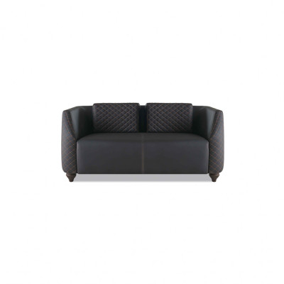 Sofa-Set 2-Sitzer Sessel Couchtisch Schwarz Braun Polster Leder Kissen