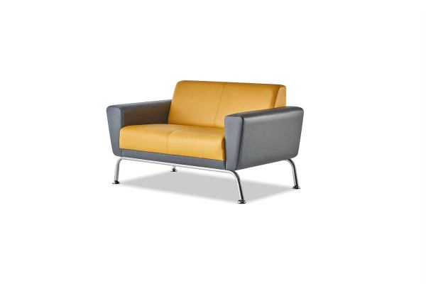 Ledersofas Sofa-Set 2-Sitzer Gelb Grau Edelstahl Modern Couch Komplett