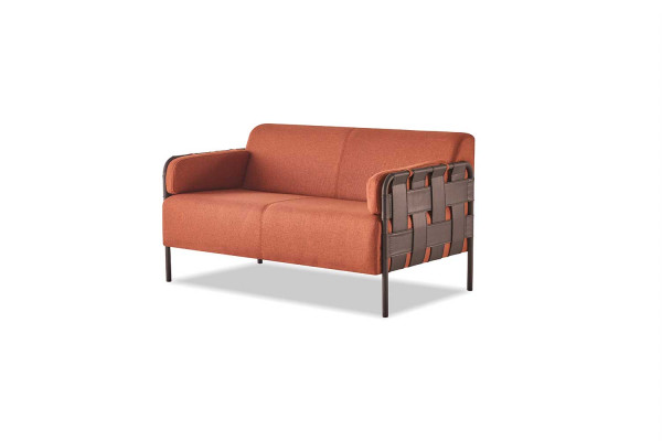 Sofa-Set 2-Sitzer 2x Sessel Orange Modern Textil Edelstahl Sofagarnituren