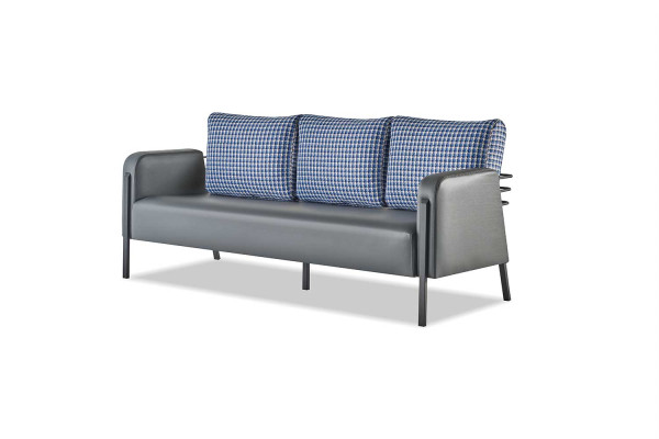 Sofas Polster Edelstahl Ledersofa-Set 3-Sitzer Sessel Grau Blau Textil