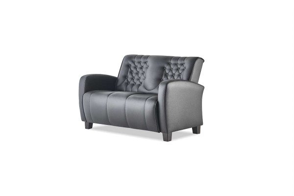 Ledersofa-Set 2-Sitzer Sessel Chesterfield Couch Schwarz Modern Knöpfe