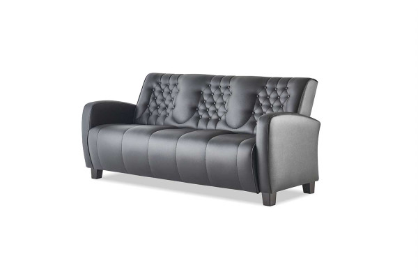 Komplett 3-Sitzer 2-Sitzer Sessel Schwarz Chesterfield Ledersofa-Set Sofas