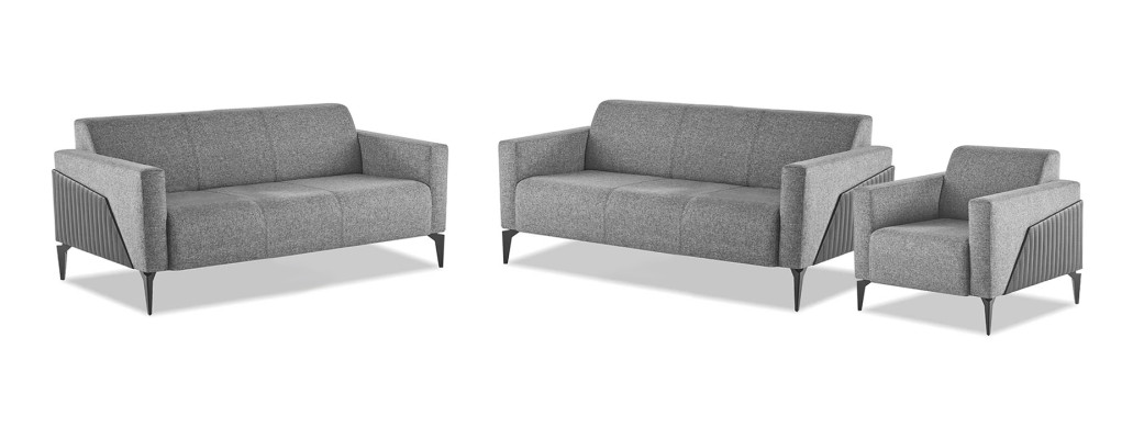 Modern Sofas Sofa-Set 3tlg 2x 3-Sitzer Sessel Grau Sofagarnitur Sitzmöbel