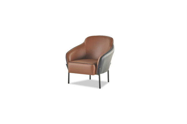 Sofa-Set Braun Schwarz Sofagarnitur 2-Sitzer Sessel Leder Edelstahl Holz