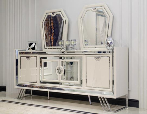 Luxus Kommoden mit 2x Spiegel Weiß Konsole Möbel Sideboard Kommode