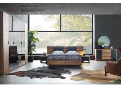 Schlafzimmer Bett 2x Nachttisch Kleiderschrank Kommode Spiegel Set 6tlg