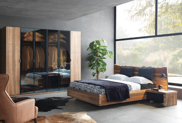 Schlafzimmer Bett 2x Nachttisch Kleiderschrank Kommode Spiegel Set 6tlg