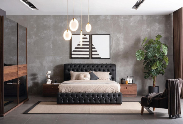 Bett Kleiderschrank 2x Nachttisch Luxus Schlafzimmer Polster Design neu