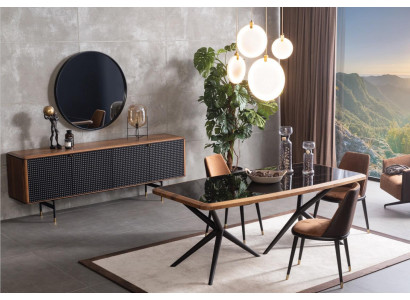 Esszimmer Set Tisch 4x Stühle Anrichte Spiegel 7tlg.Gruppe Essgarnitur