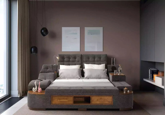 Multifunktion Bett Doppelbetten Modernes Bettgestell Betten 200x200cm Hotel Neu